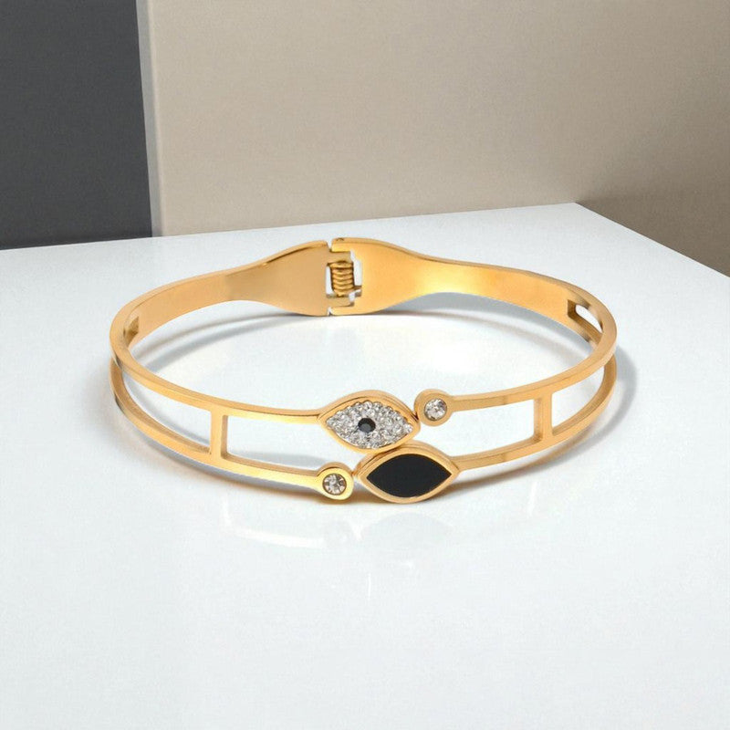 Gold Plated Stainless Steel Evil Eye Themed Anti Tarnish Bangle Style Bracelet