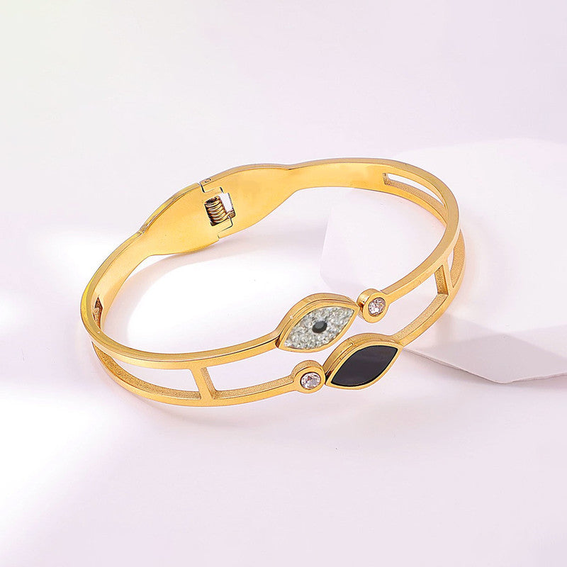 Gold Plated Stainless Steel Evil Eye Themed Anti Tarnish Bangle Style Bracelet