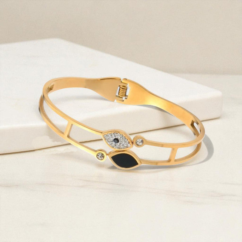 Gold Plated Stainless Steel Evil Eye Themed Anti Tarnish Bangle Style Bracelet