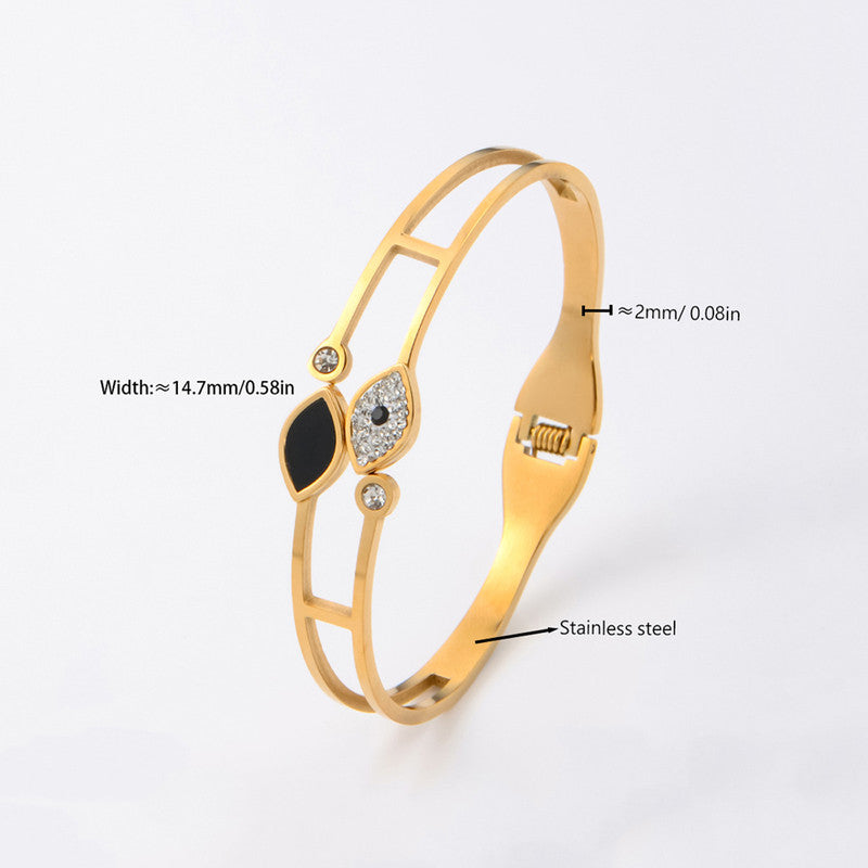 Gold Plated Stainless Steel Evil Eye Themed Anti Tarnish Bangle Style Bracelet