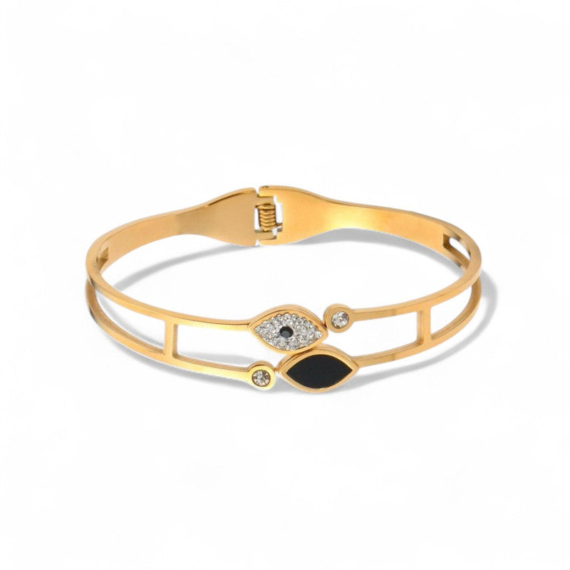 Gold Plated Stainless Steel Evil Eye Themed Anti Tarnish Bangle Style Bracelet