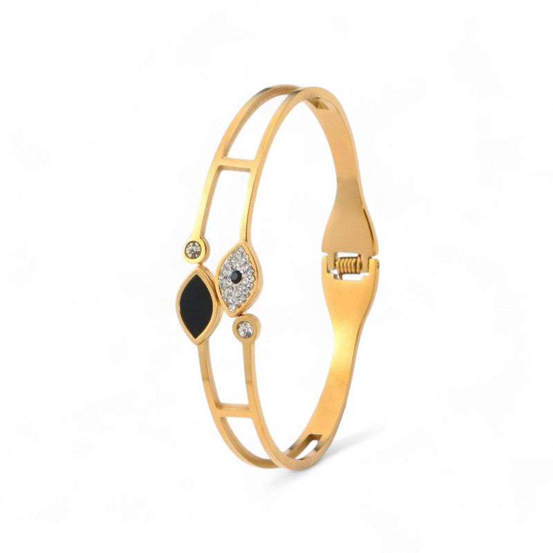 Gold Plated Stainless Steel Evil Eye Themed Anti Tarnish Bangle Style Bracelet