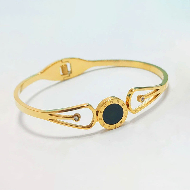 Gold Plated Stainless Steel Roman Numerals Anti Tarnish Geometric Bracelet