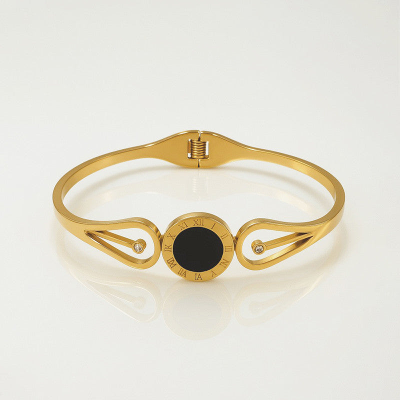Gold Plated Stainless Steel Roman Numerals Anti Tarnish Geometric Bracelet