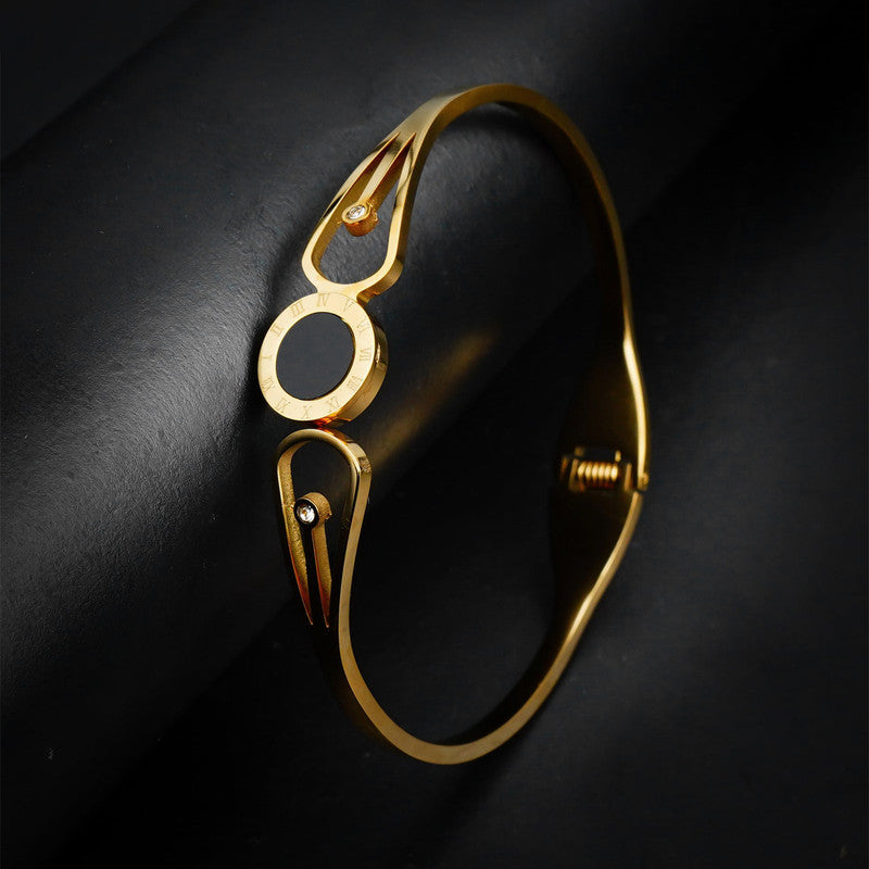 Gold Plated Stainless Steel Roman Numerals Anti Tarnish Geometric Bracelet