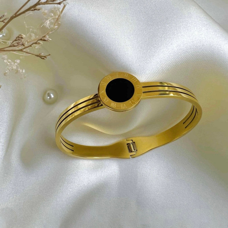 Gold Plated Stainless Steel Roman Numerals Anti Tarnish Geometric Bracelet