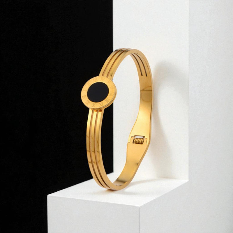 Gold Plated Stainless Steel Roman Numerals Anti Tarnish Geometric Bracelet