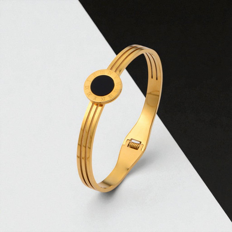 Gold Plated Stainless Steel Roman Numerals Anti Tarnish Geometric Bracelet
