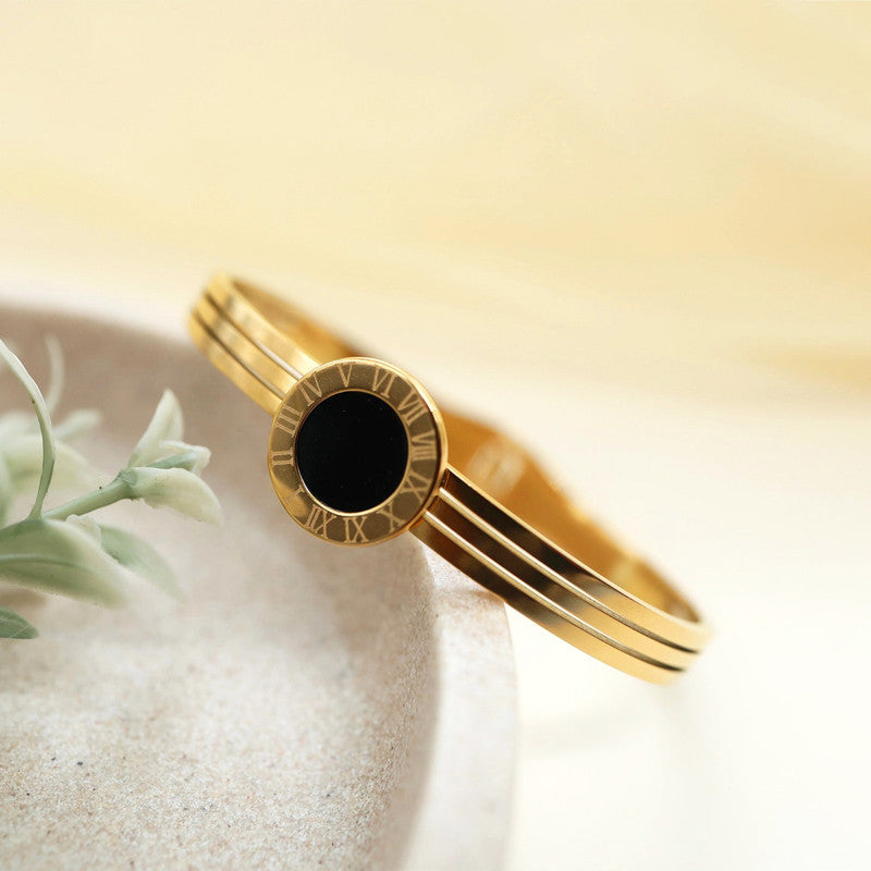 Gold Plated Stainless Steel Roman Numerals Anti Tarnish Geometric Bracelet