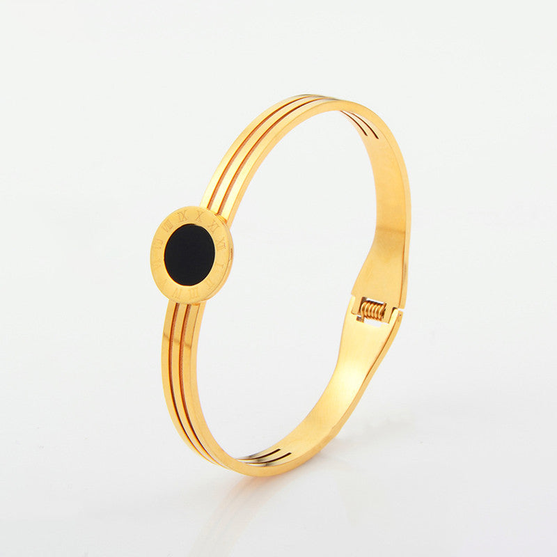 Gold Plated Stainless Steel Roman Numerals Anti Tarnish Geometric Bracelet