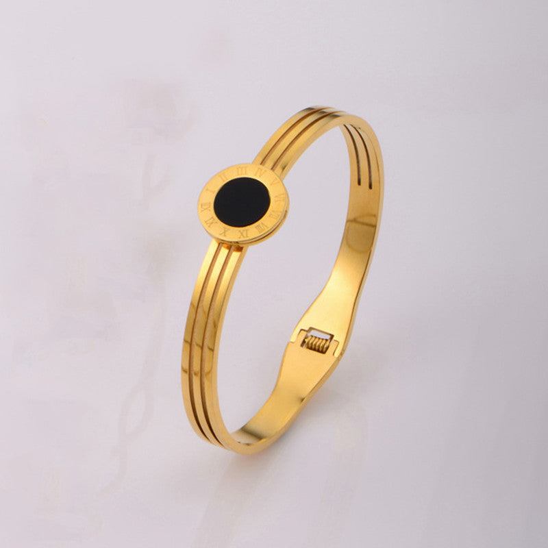 Gold Plated Stainless Steel Roman Numerals Anti Tarnish Geometric Bracelet