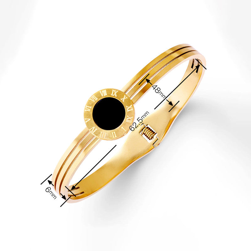 Gold Plated Stainless Steel Roman Numerals Anti Tarnish Geometric Bracelet