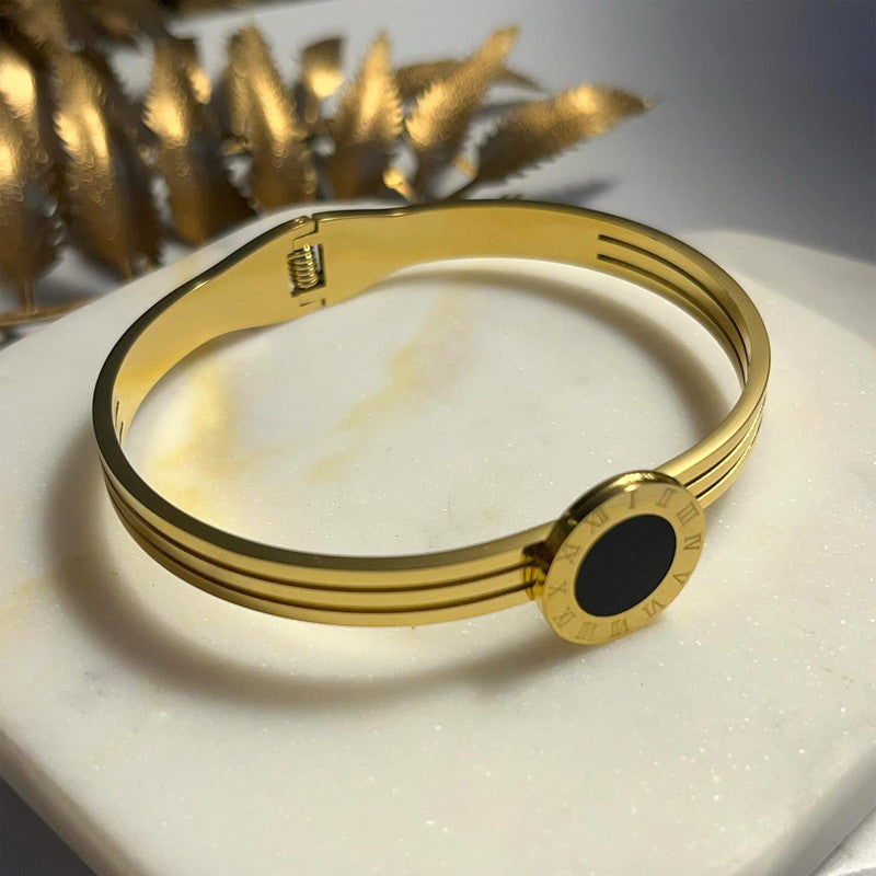Gold Plated Stainless Steel Roman Numerals Anti Tarnish Geometric Bracelet
