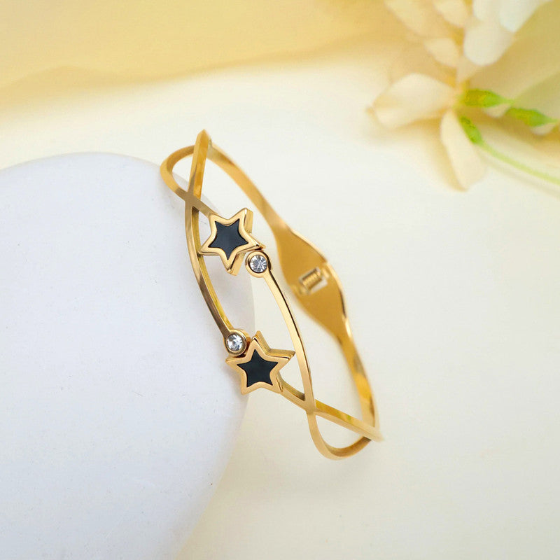Gold Plated Stainless Steel Star Themed Anti Tarnish Bangle Style Bracelet