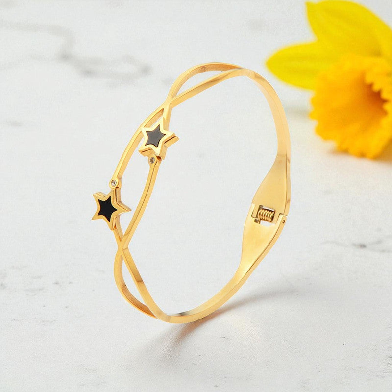 Gold Plated Stainless Steel Star Themed Anti Tarnish Bangle Style Bracelet