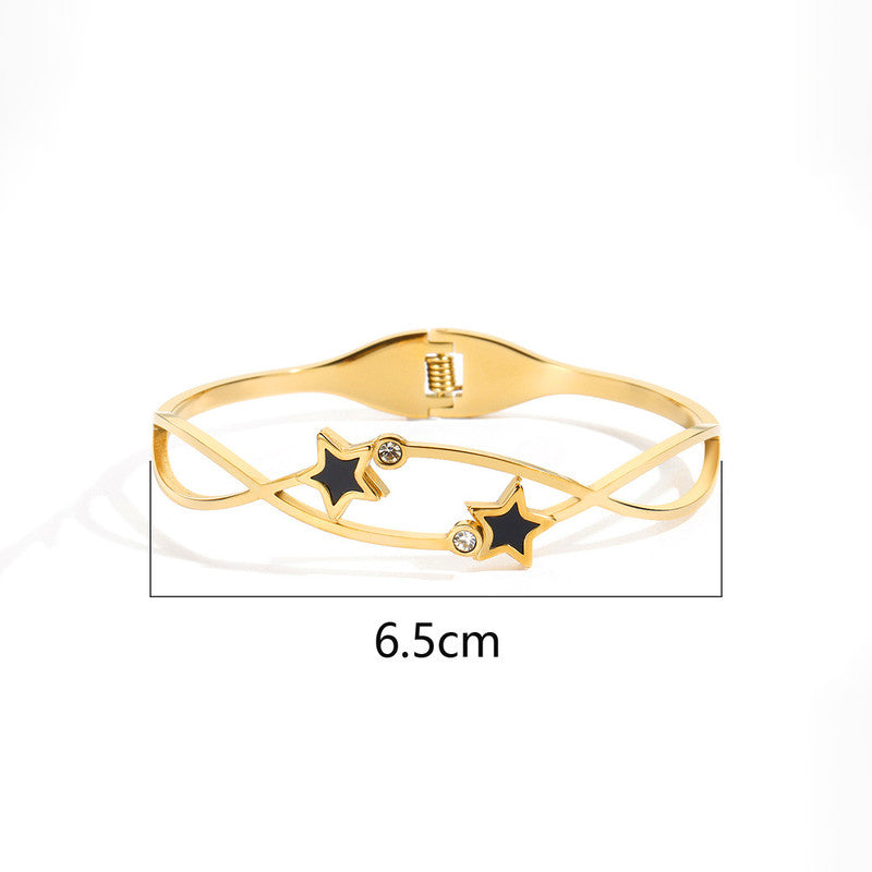 Gold Plated Stainless Steel Star Themed Anti Tarnish Bangle Style Bracelet
