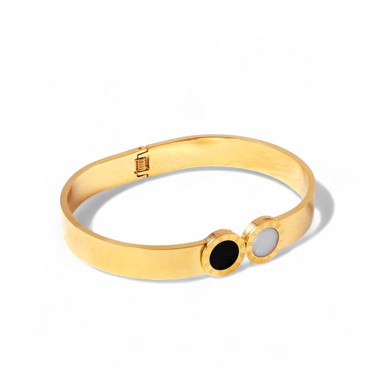 Gold Plated Stainless Steel Roman Numerals Anti Tarnish Geometric Bracelet