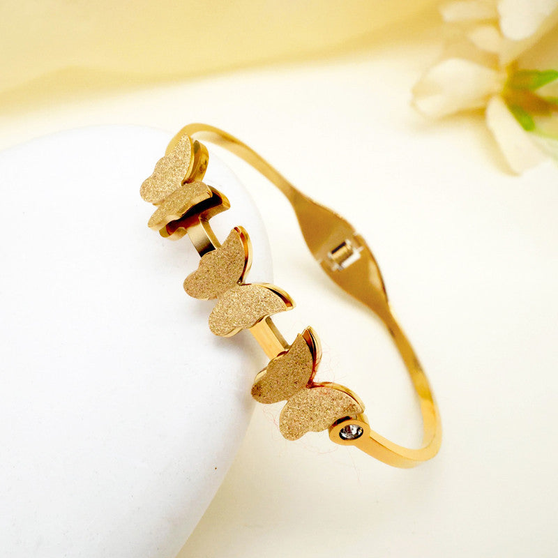 Gold Plated Stainless Steel Butterfly Themed Anti Tarnish Bangle Style Bracelet