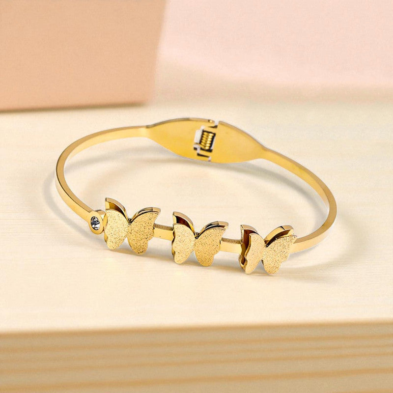 Gold Plated Stainless Steel Butterfly Themed Anti Tarnish Bangle Style Bracelet