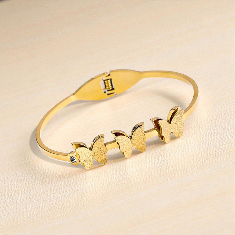 Gold Plated Stainless Steel Butterfly Themed Anti Tarnish Bangle Style Bracelet