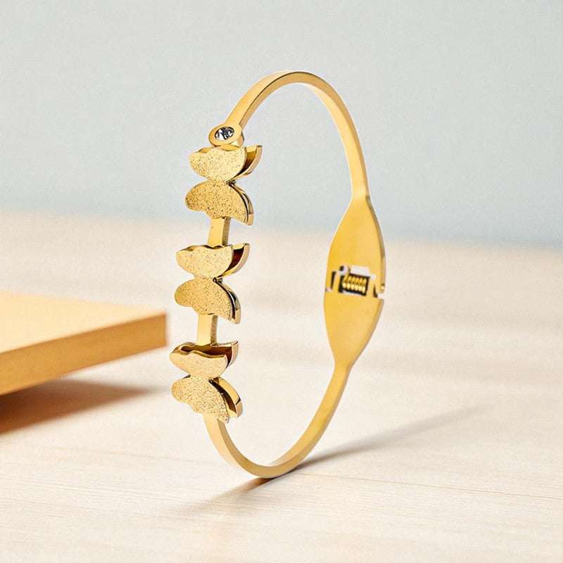Gold Plated Stainless Steel Butterfly Themed Anti Tarnish Bangle Style Bracelet