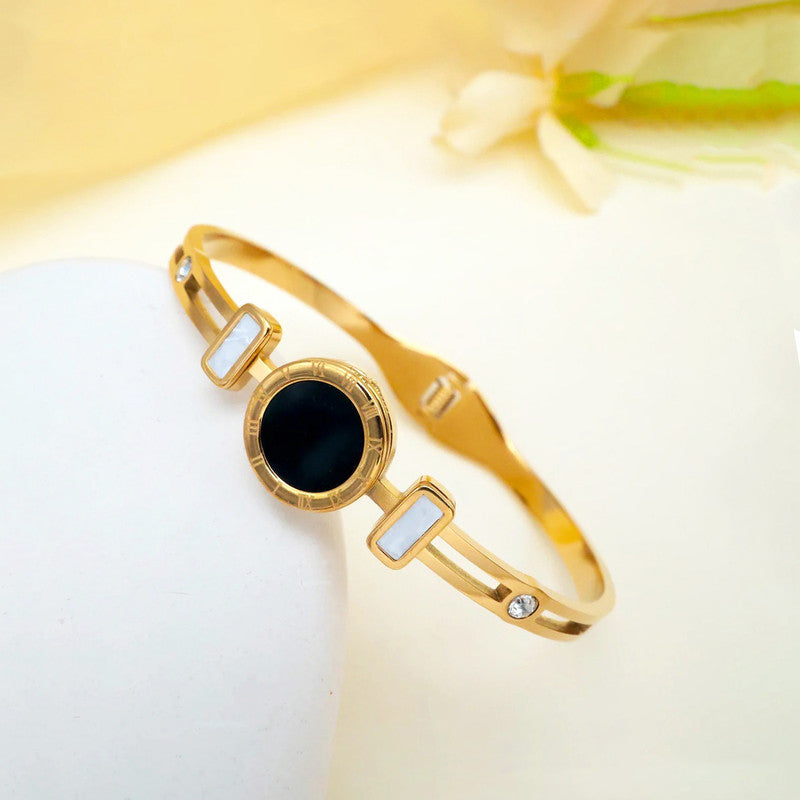 Gold Plated Stainless Steel Roman Numerals Anti Tarnish Geometric Bracelet