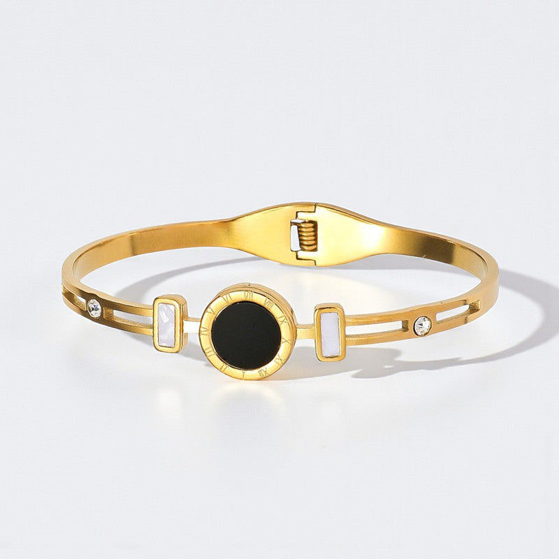 Gold Plated Stainless Steel Roman Numerals Anti Tarnish Geometric Bracelet