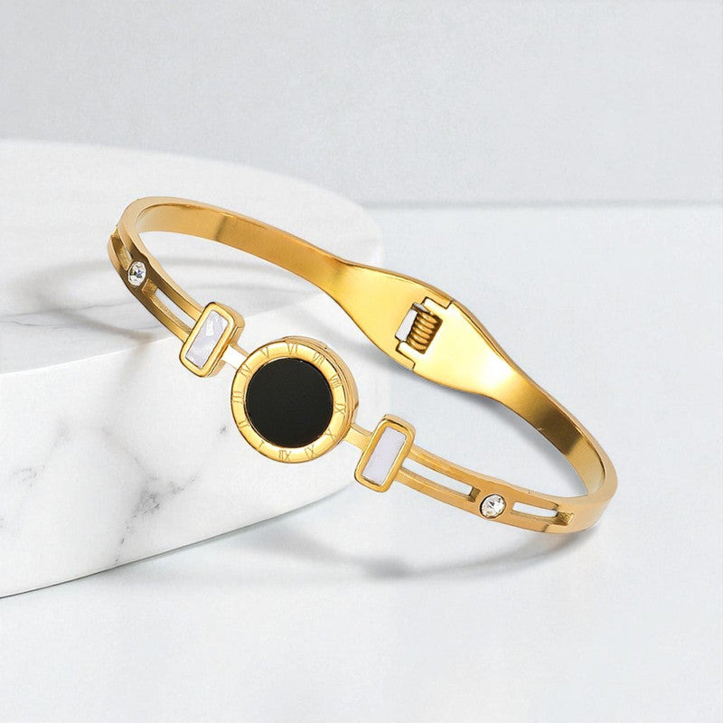 Gold Plated Stainless Steel Roman Numerals Anti Tarnish Geometric Bracelet
