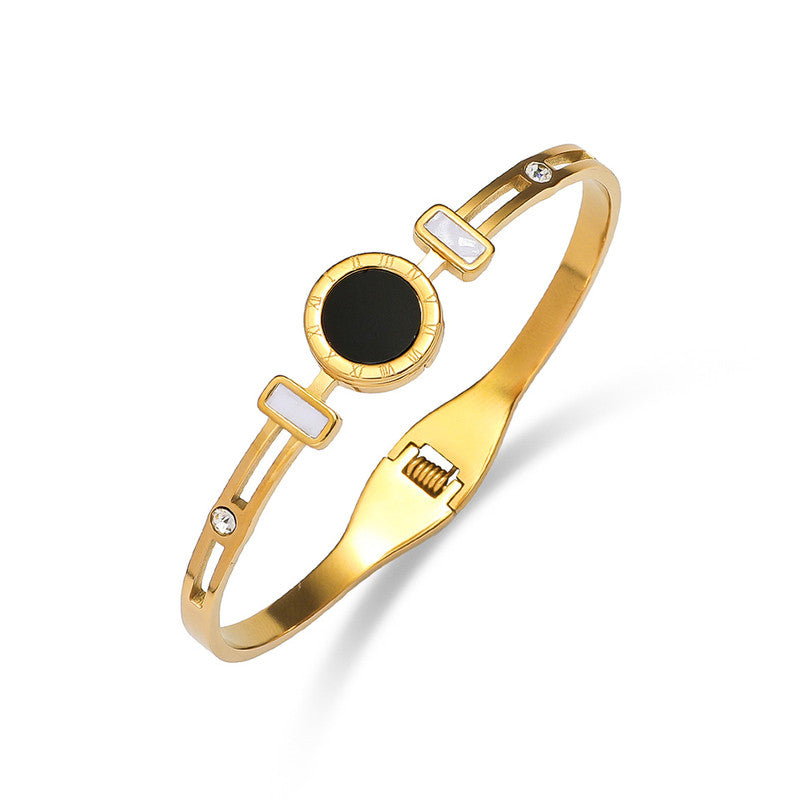 Gold Plated Stainless Steel Roman Numerals Anti Tarnish Geometric Bracelet