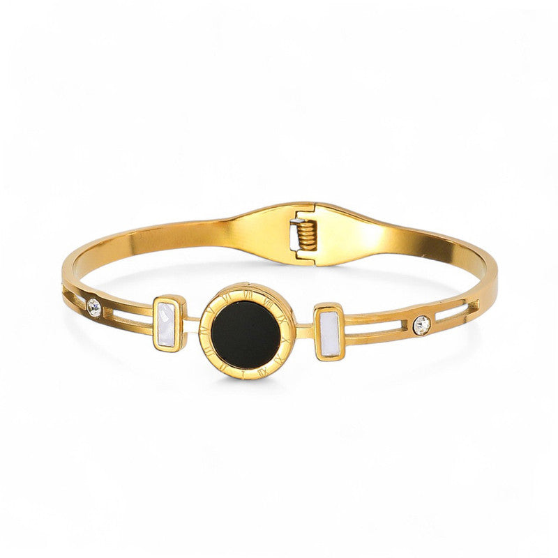 Gold Plated Stainless Steel Roman Numerals Anti Tarnish Geometric Bracelet