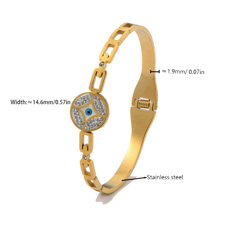 Gold Plated Stainless Steel Evil Eye Themed Anti Tarnish Bangle Style Bracelet