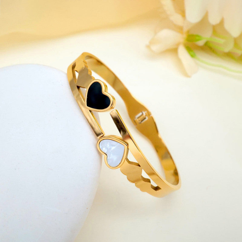 Gold Plated Stainless Steel Heart Themed Anti Tarnish Bangle Style Bracelet