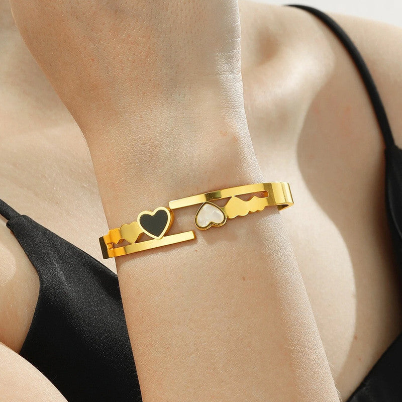 Gold Plated Stainless Steel Heart Themed Anti Tarnish Bangle Style Bracelet
