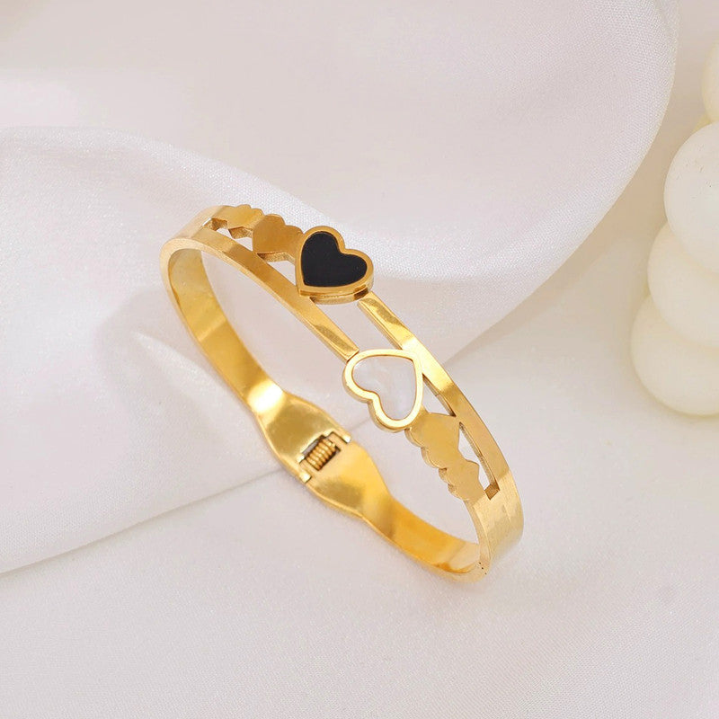 Gold Plated Stainless Steel Heart Themed Anti Tarnish Bangle Style Bracelet