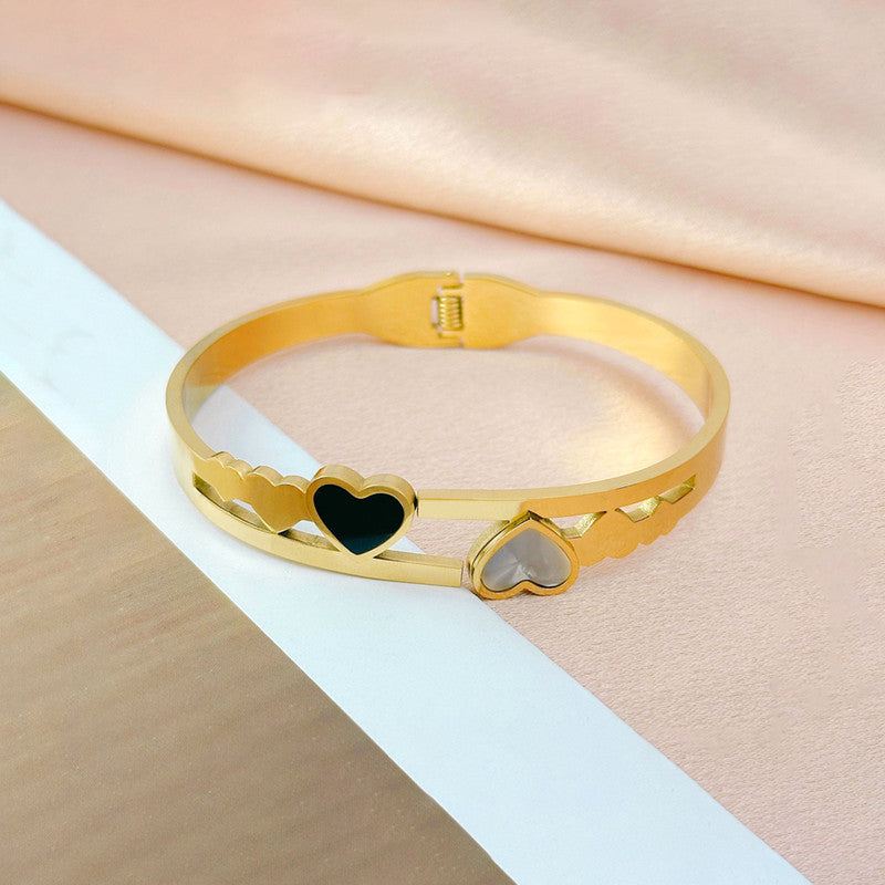 Gold Plated Stainless Steel Heart Themed Anti Tarnish Bangle Style Bracelet