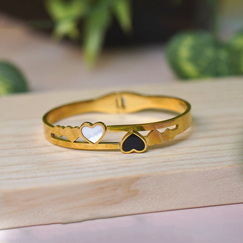 Gold Plated Stainless Steel Heart Themed Anti Tarnish Bangle Style Bracelet
