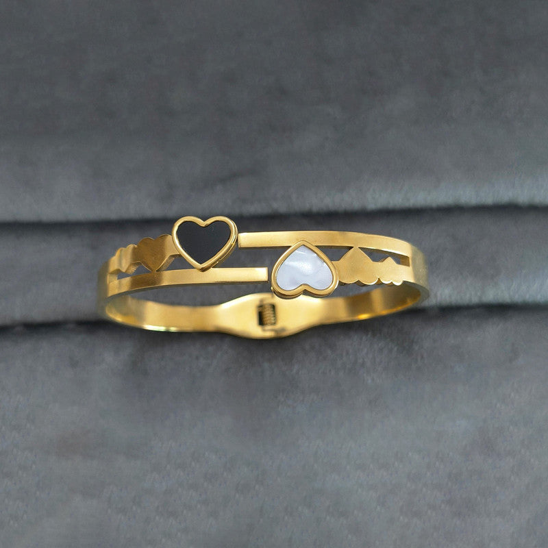 Gold Plated Stainless Steel Heart Themed Anti Tarnish Bangle Style Bracelet
