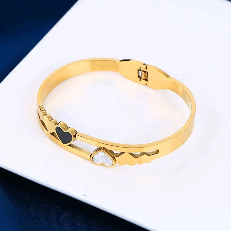 Gold Plated Stainless Steel Heart Themed Anti Tarnish Bangle Style Bracelet