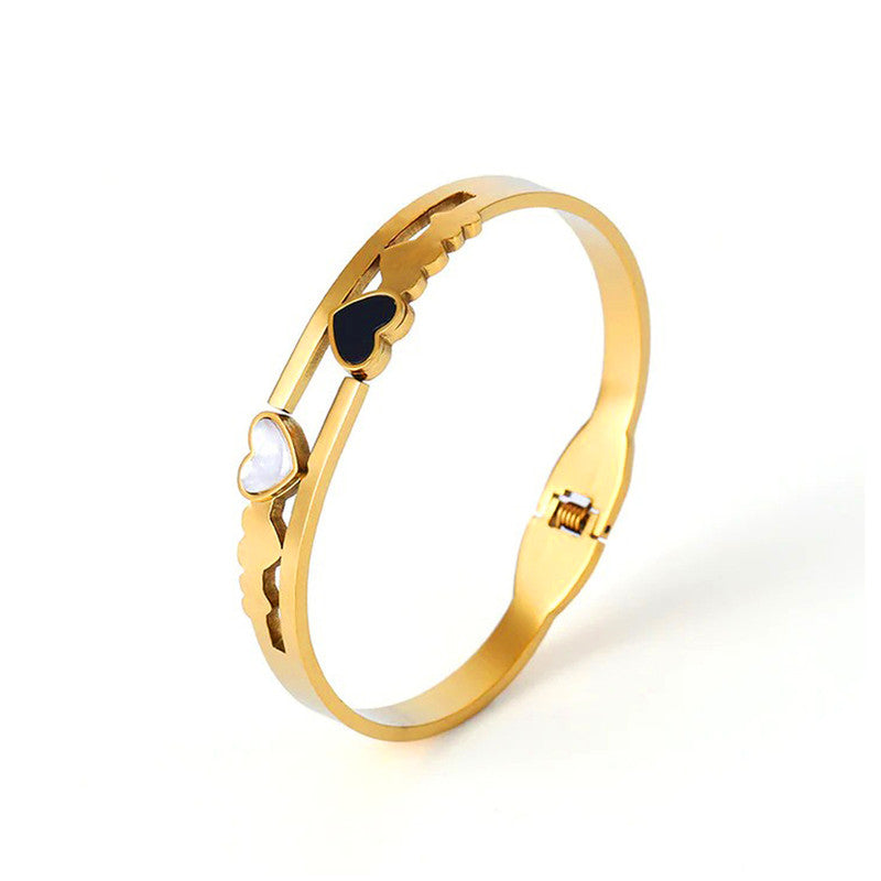 Gold Plated Stainless Steel Heart Themed Anti Tarnish Bangle Style Bracelet