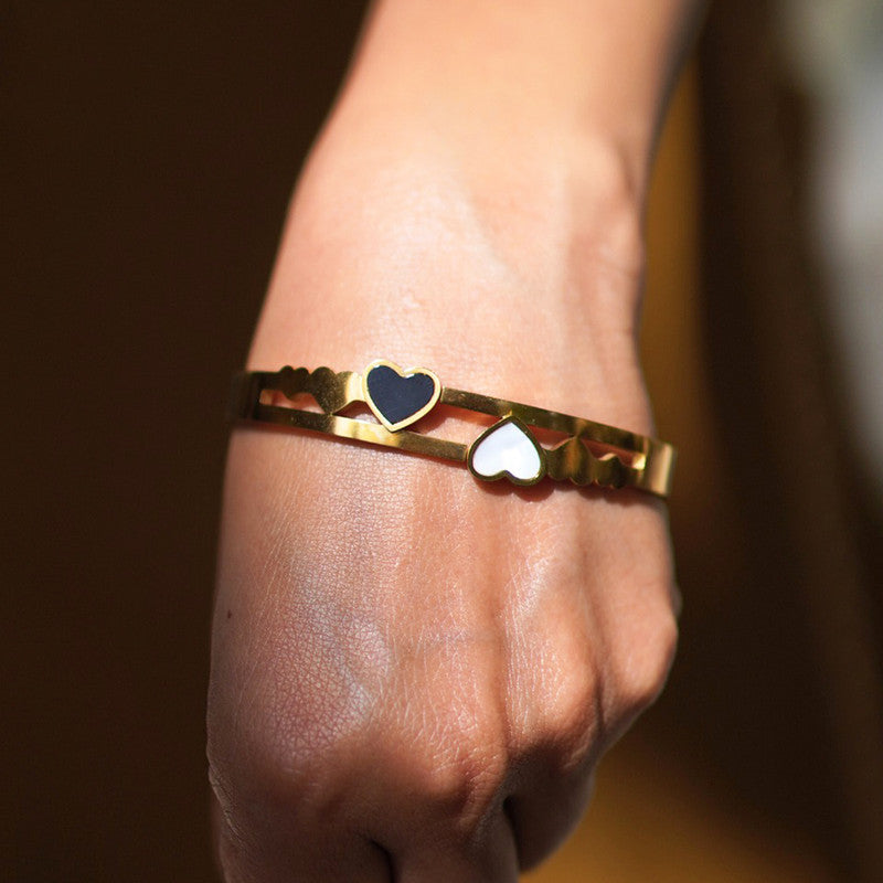 Gold Plated Stainless Steel Heart Themed Anti Tarnish Bangle Style Bracelet