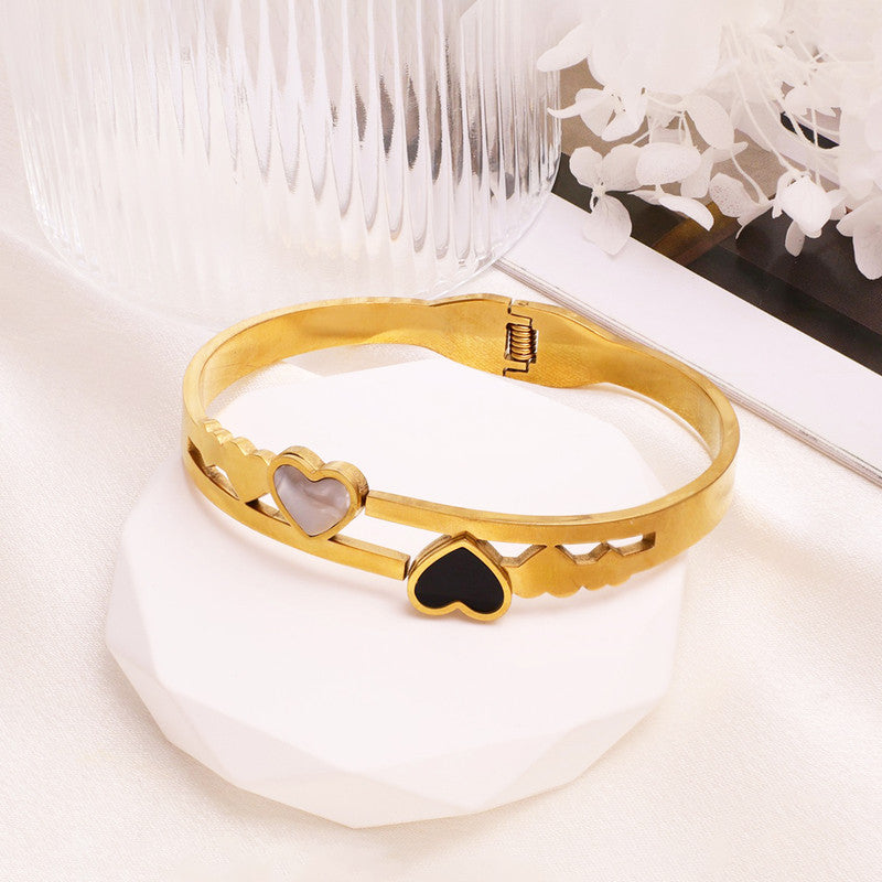 Gold Plated Stainless Steel Heart Themed Anti Tarnish Bangle Style Bracelet