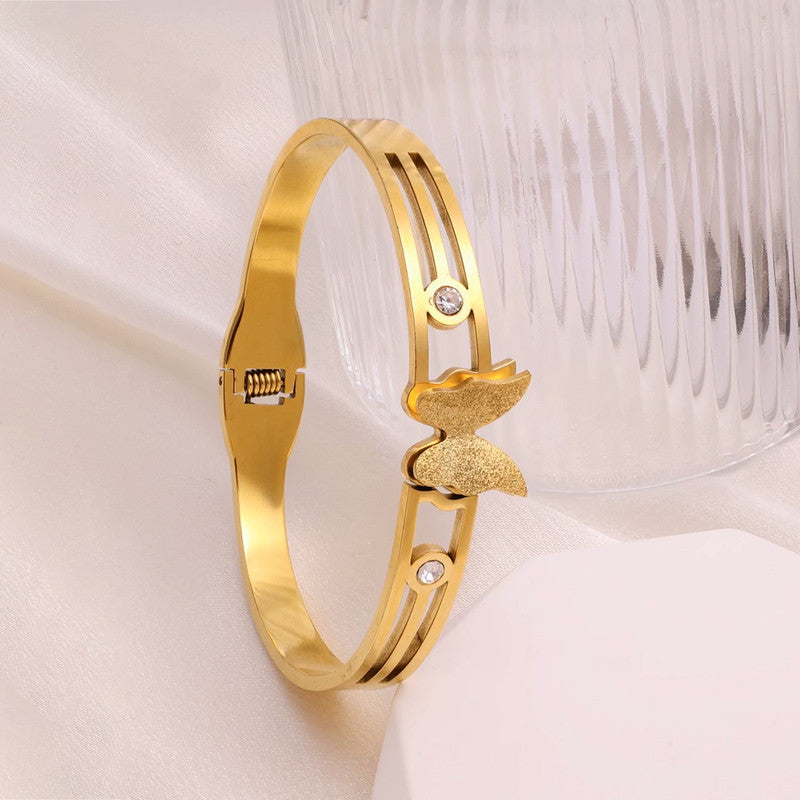 Gold Plated Stainless Steel Butterfly Themed Anti Tarnish Bangle Style Bracelet