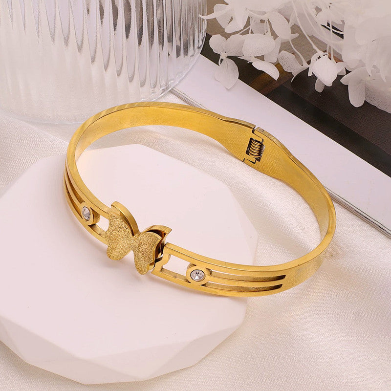 Gold Plated Stainless Steel Butterfly Themed Anti Tarnish Bangle Style Bracelet