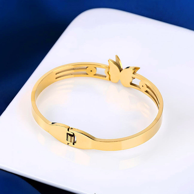 Gold Plated Stainless Steel Butterfly Themed Anti Tarnish Bangle Style Bracelet