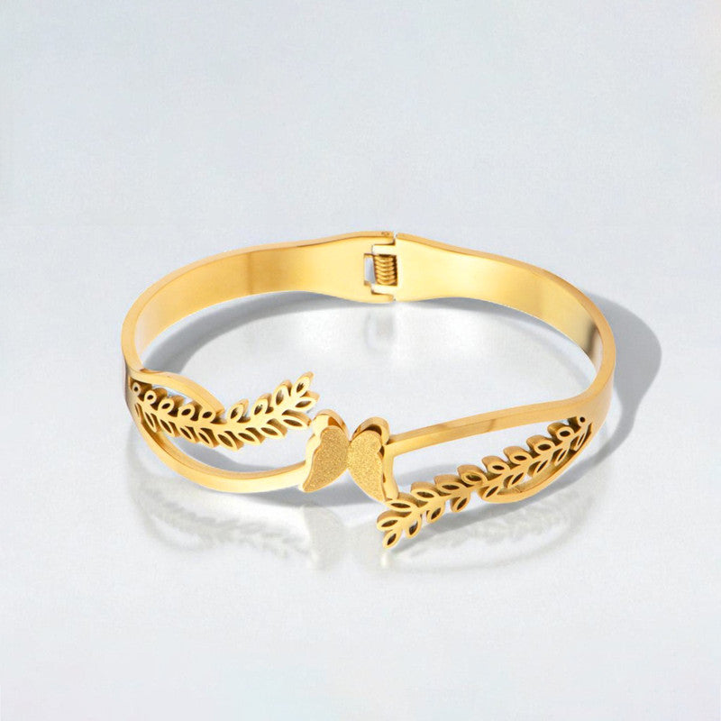 Gold Plated Stainless Steel Butterfly Themed Anti Tarnish Bangle Style Bracelet