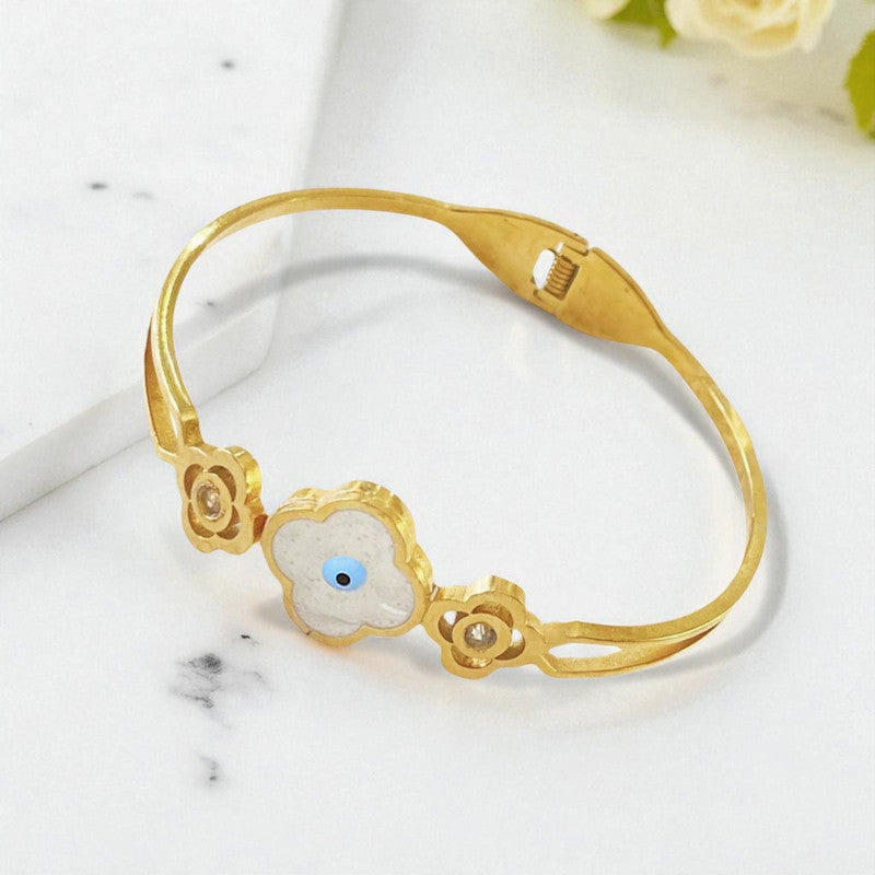 Gold Plated Stainless Steel Evil Eye Themed Anti Tarnish Bangle Style Bracelet