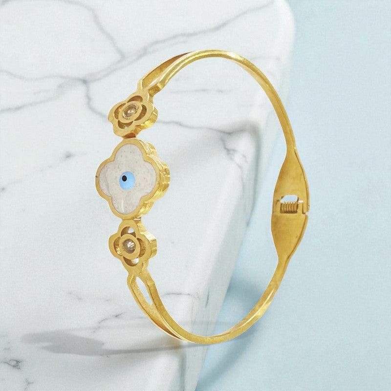 Gold Plated Stainless Steel Evil Eye Themed Anti Tarnish Bangle Style Bracelet