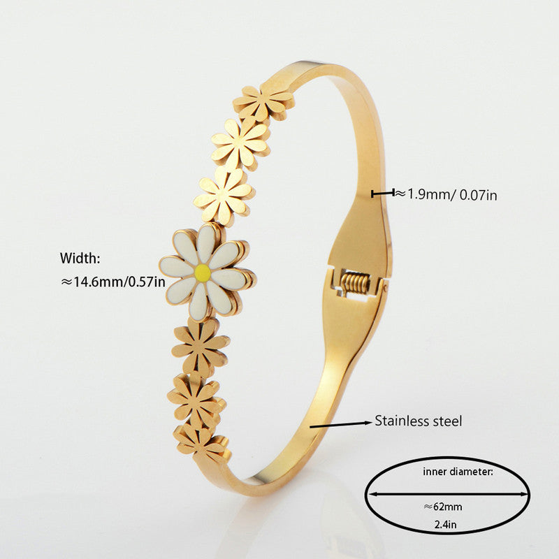 Gold Plated Stainless Steel Floral Themed Anti Tarnish Bangle Style Bracelet