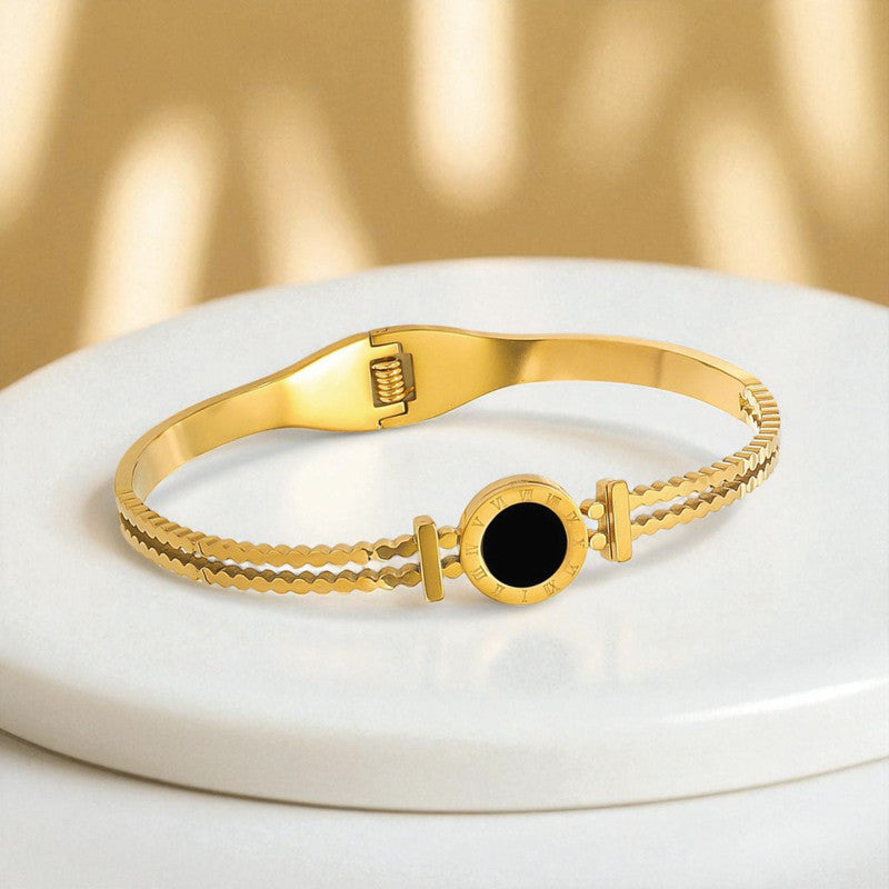 Gold Plated Stainless Steel Roman Numerals Anti Tarnish Geometric Bracelet
