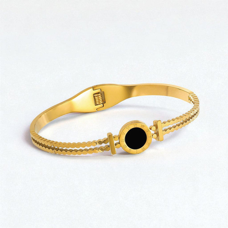 Gold Plated Stainless Steel Roman Numerals Anti Tarnish Geometric Bracelet